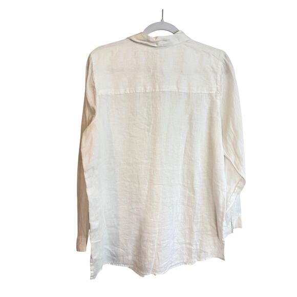 J. Jill 100% Linen Blouse Size Medium White Button Top Shirt Neutral Blouse - Picture 2 of 6